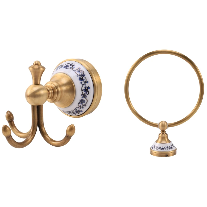 

1 Pcs Antique Copper Bathroom Accessories,Robe Hook & 1 Pcs Antique Copper Bathroom Towel Holder,Round Towel Ring