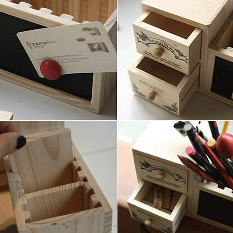 Деревянный держатель для ручек с черной доской милый Настольный карандашей