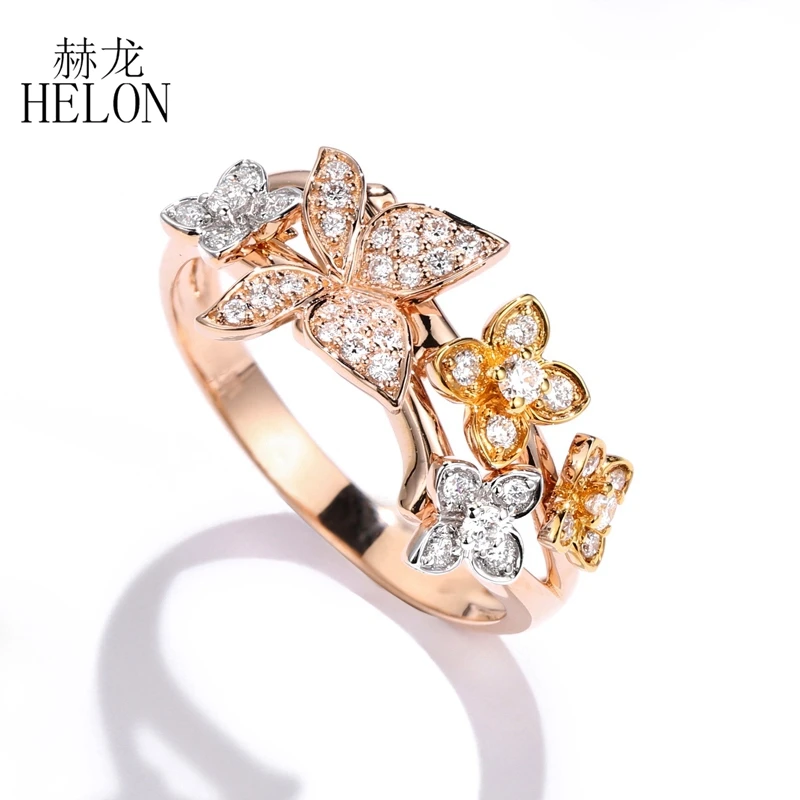 HELON Solid 14k Gold Certified круглое SI/H натуральное бриллиантовое кольцо для женщин три