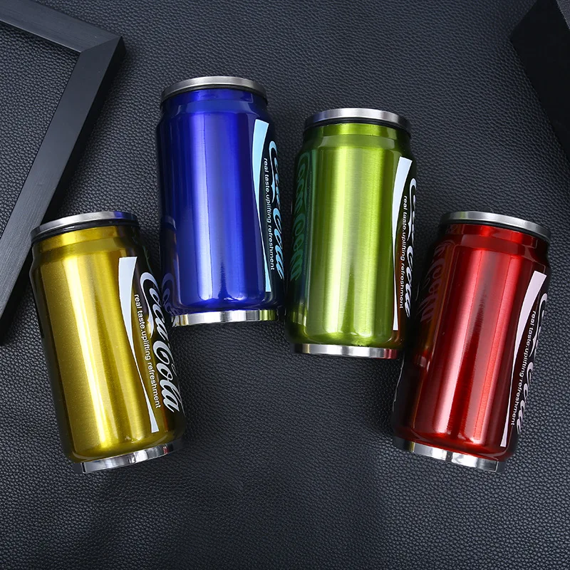300ML/500ML Creative Vacuum Flask Cans Water Cup Stainless Steel Beverage Can Thermos Cartoon Straw Cup Water Bottle