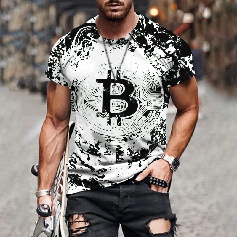 

3D Printed T-shirt O-neck Pullover Casual Street Men's Short Sleeve Bitcoin Personalized Design Fashion Top 2021 Summer