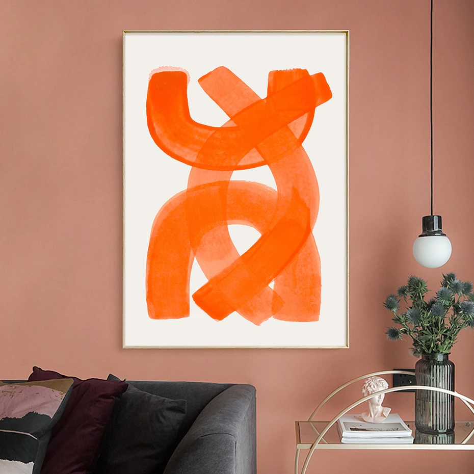 

Modern Abstract Mid Century Watercolor Brush Strokes Poster Orange Canvas Print Painting Wall Art Picture Living Room Home Decor