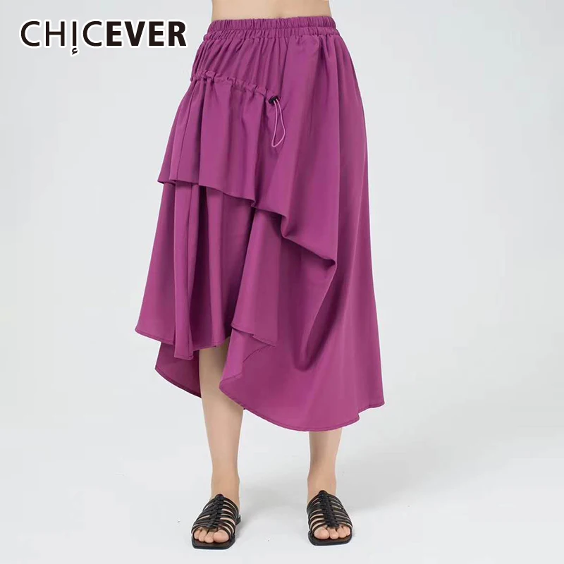 

Асимметричная Женская юбка с оборками CHICEVER, трапециевидная Юбка-миди с рюшами и кулиской, однотонная женская юбка одного размера, лето 2020, Н...