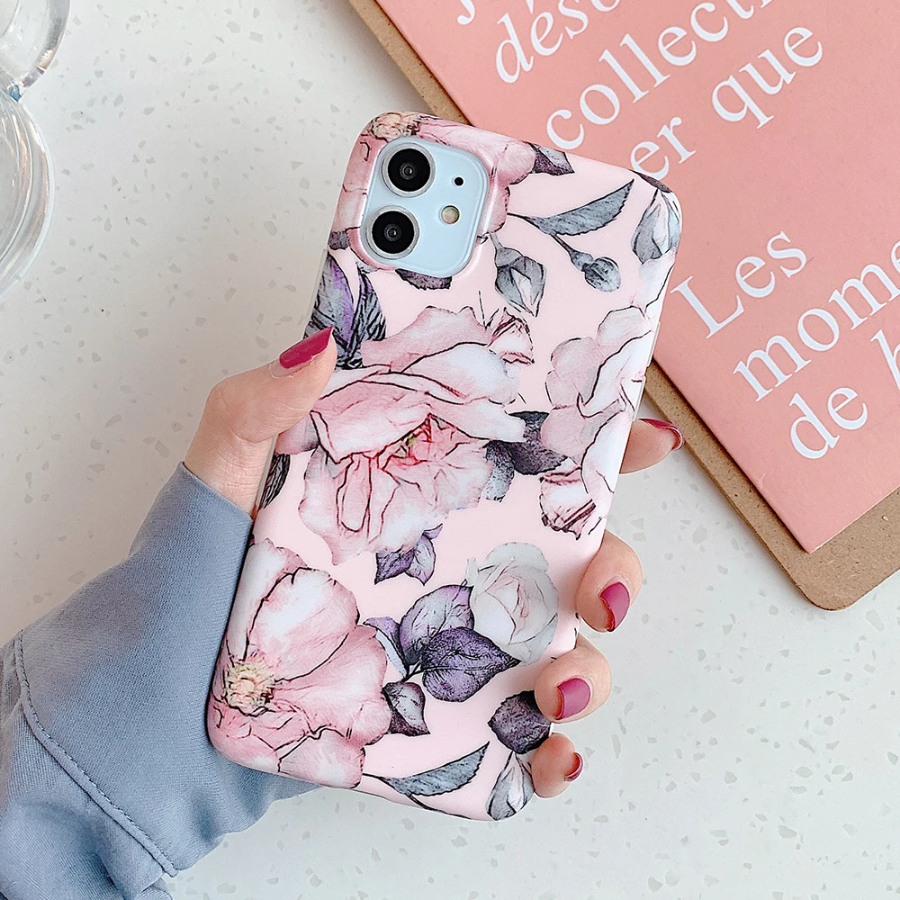 Vintage Floral Phone Case For iPhone 11 Pro Max XR X XS 7 8 6S Plus Soft IMD Matte Full Body Protect Back Cover | Мобильные телефоны