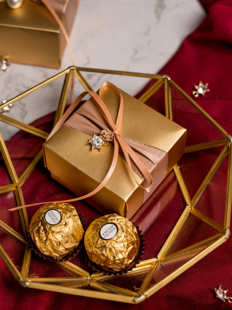 Золотая Подарочная коробка 20 шт./лот роскошная квадратная Свадебная для конфет