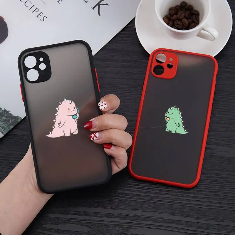 

Cute animal dinosaur Phone Case matte transparent For red iPhone 7 8 x xs xr 11 12 13 pro plus mini max Clear Funda