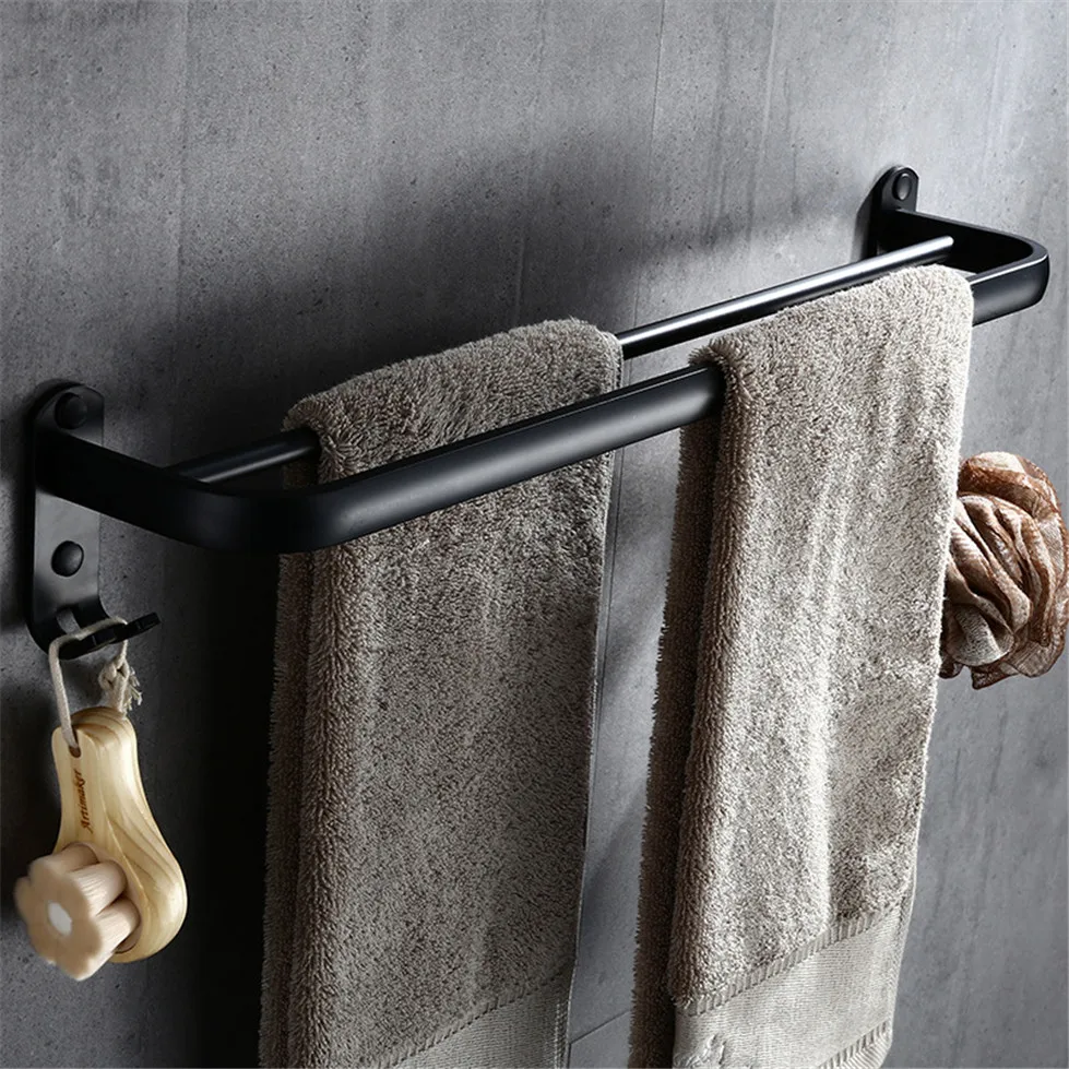 Черная вешалка для полотенец ванная комната 50 см двойная панель настенная черная