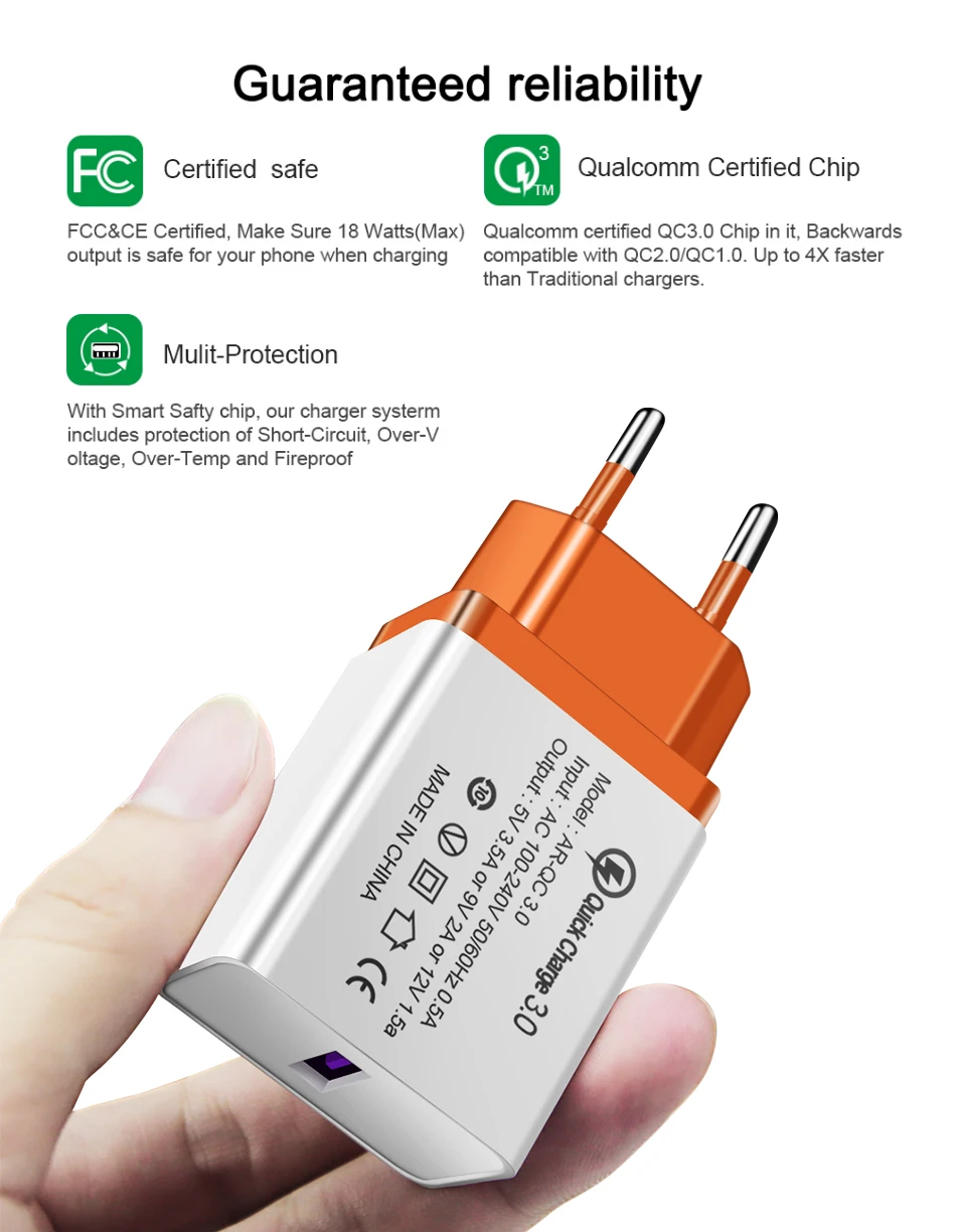ACCEZZ универсальное 18 Вт быстрое зарядное устройство 3,0 USB зарядное устройство с европейской вилкой QC3.0 быстрое зарядное устройство для мобильного телефона для iPhone samsung Xiaomi LG