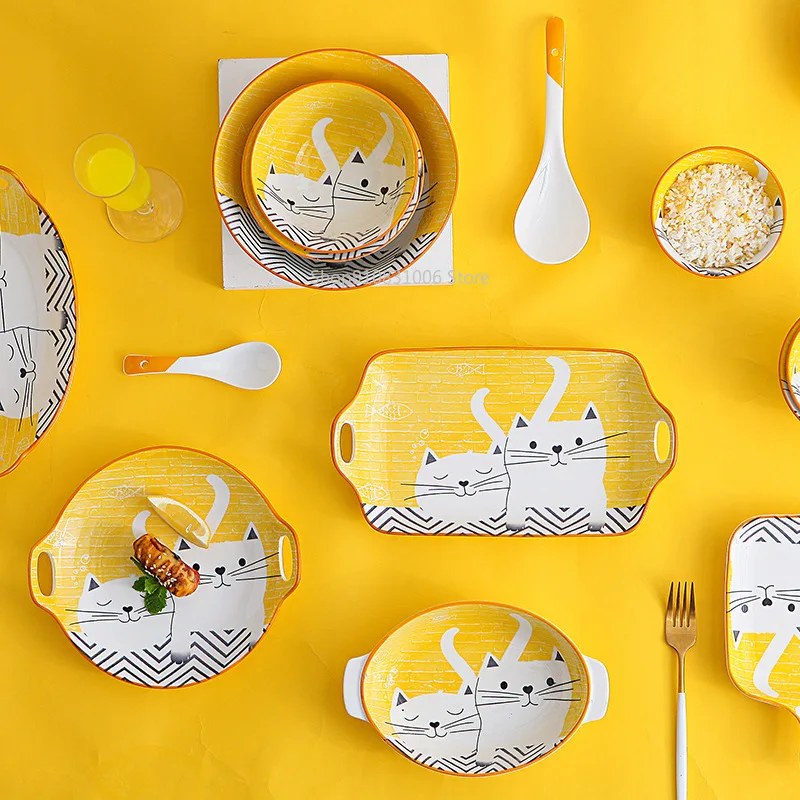 

Cartoon children's tableware plate rice bowl soup fish