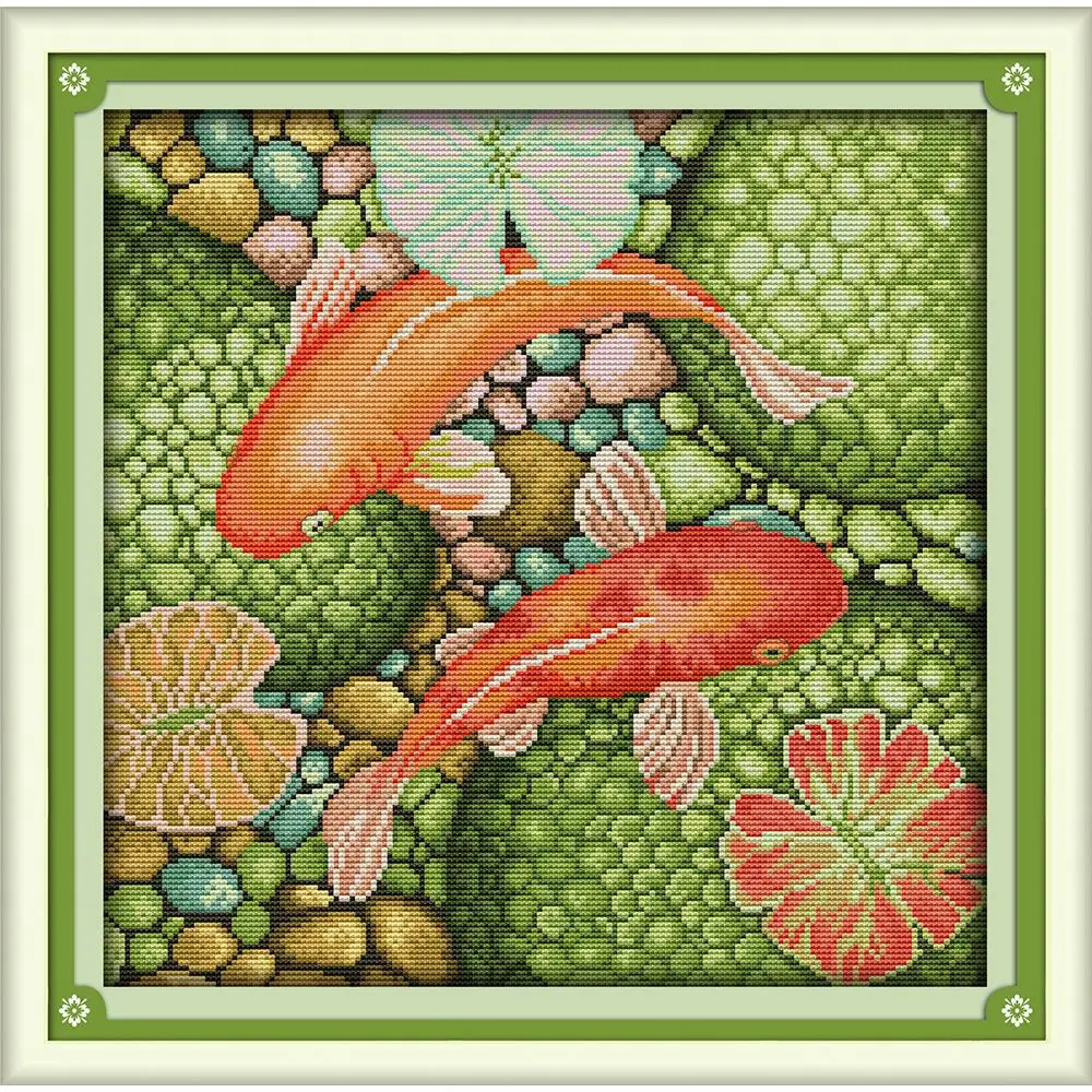 

Joy Sunday The Red Carp Chinese Cross Stitch Kits Ecological Cotton Clear Stamped Printed 11CT DIY Wedding Decoration For Home