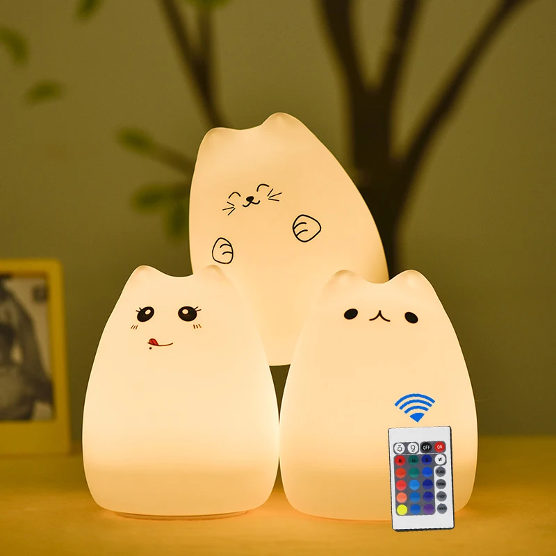 

Remote LED Night lamp cute cat colour USB rechargeable decorate desk dream sleep tap touch light creative bulb for kid bedroom
