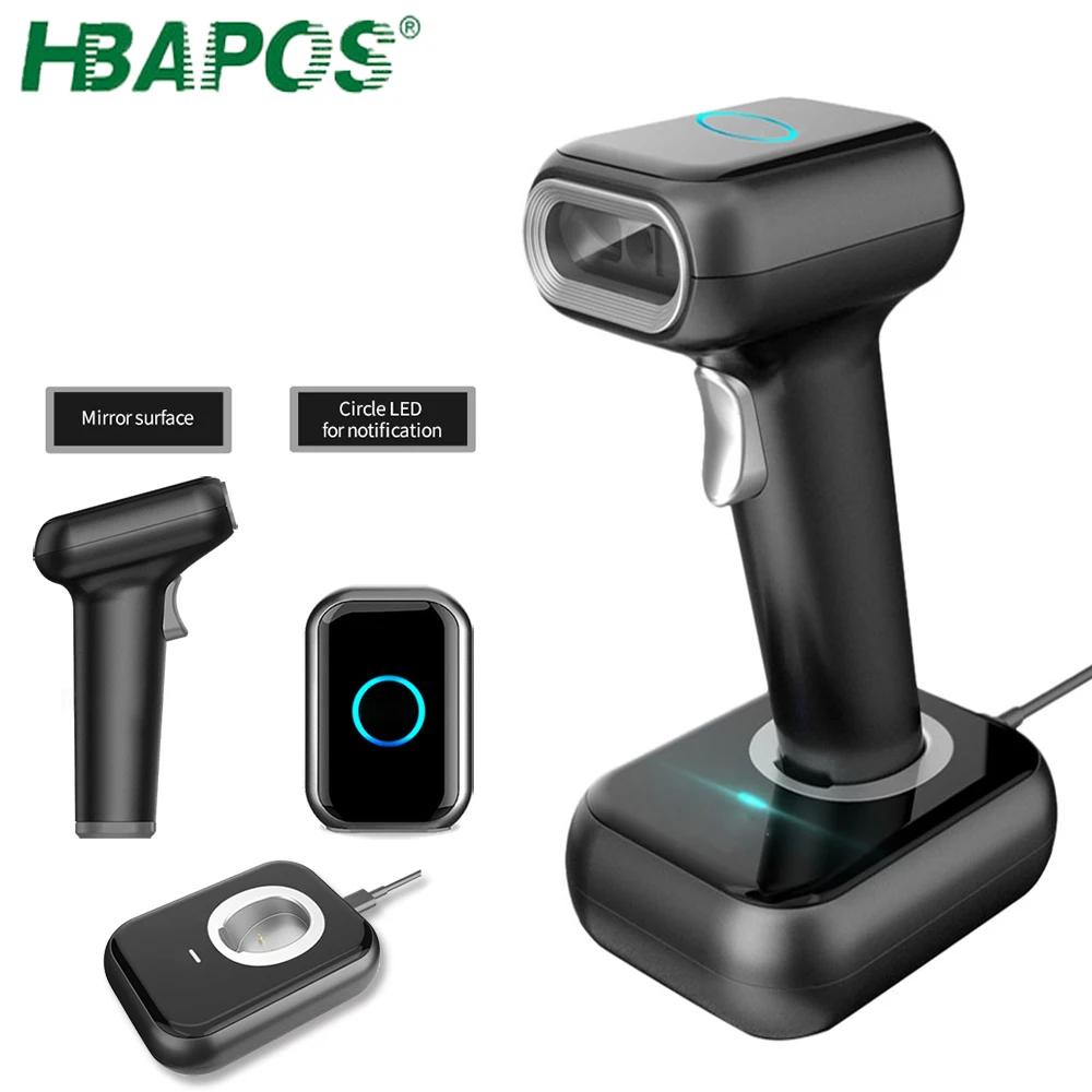 

Сканер штрих-кода HBAPOS 2D Портативный с зарядной док-станцией, беспроводной считыватель кодов для POS-системы, компьютера, ноутбука, Windows, Mac