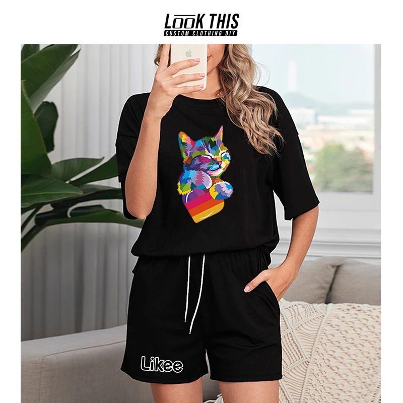 

Likee Women's Tracksuit 2021 Summer Cotton Sports Sets Two Pieces Short Sleeve Yoga Fitness Short Pants Solid Outfits Tracksuit