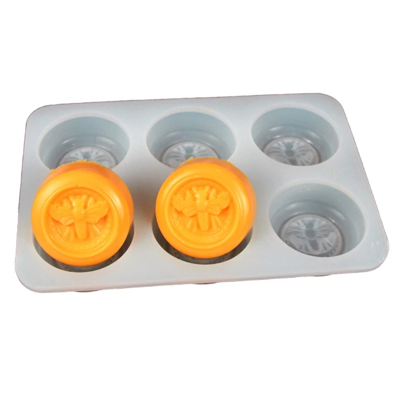 

Handmade 6 Holes Bee Soap Silicone Mould Food Grade Silicone Round Soap Form Fondant Cake Chocolate Mold Cake Decors