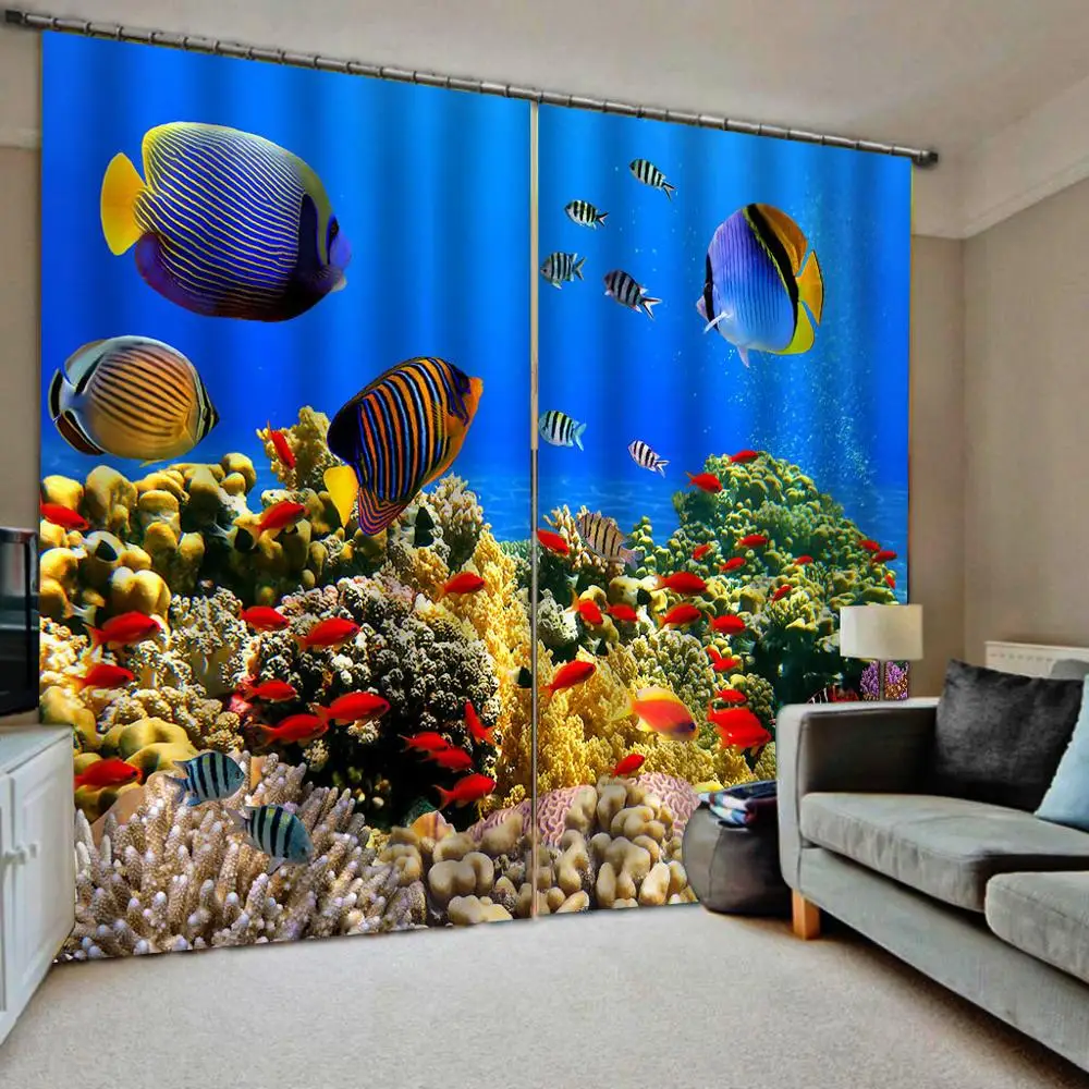 

blue curtains oecan underwater Drapes Cortinas Customized size Luxury Blackout 3D Window Curtains For Living Room