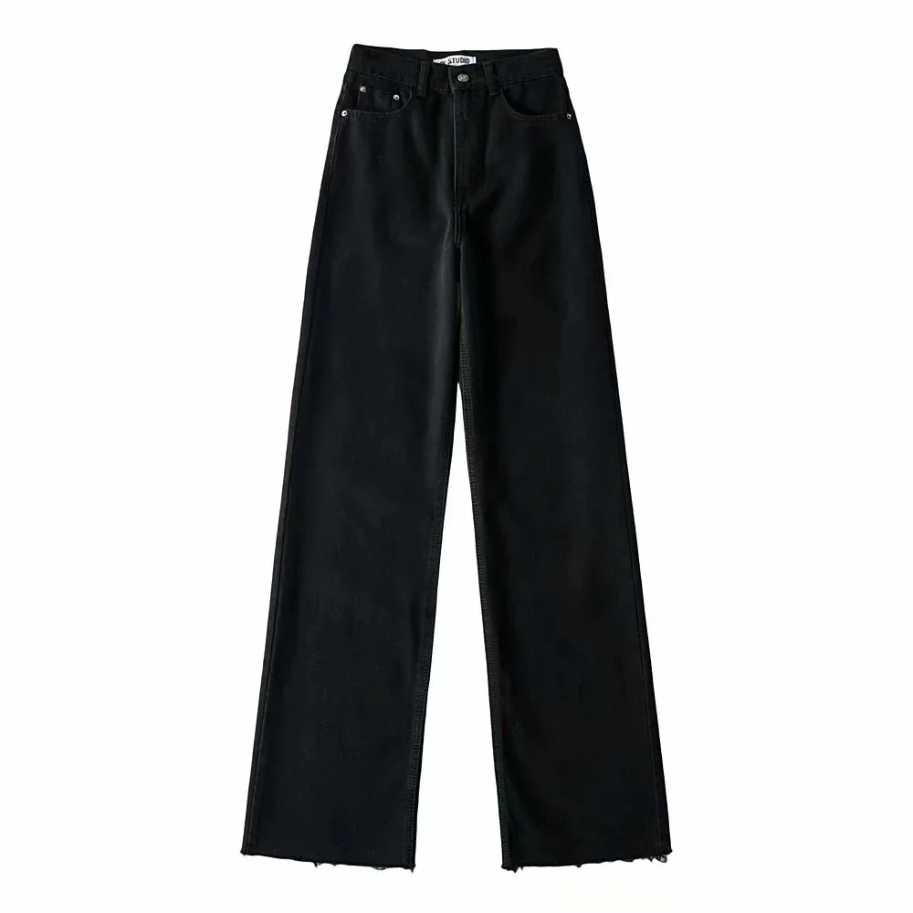 

WOMENGAGA Spring Denim Trouser European High Street Jeans Woman Loose Rough Edges Do Old All-match Wide Leg Pants A34C