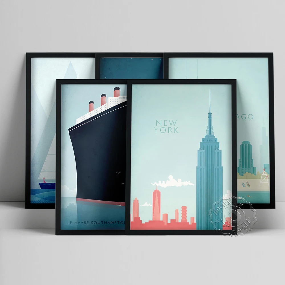 

Vintage World Travel Poster, Minimalist Wall Art, Tour Landscape Figure Wall Decor, Geneva Los Angeles Chicago New York Prints