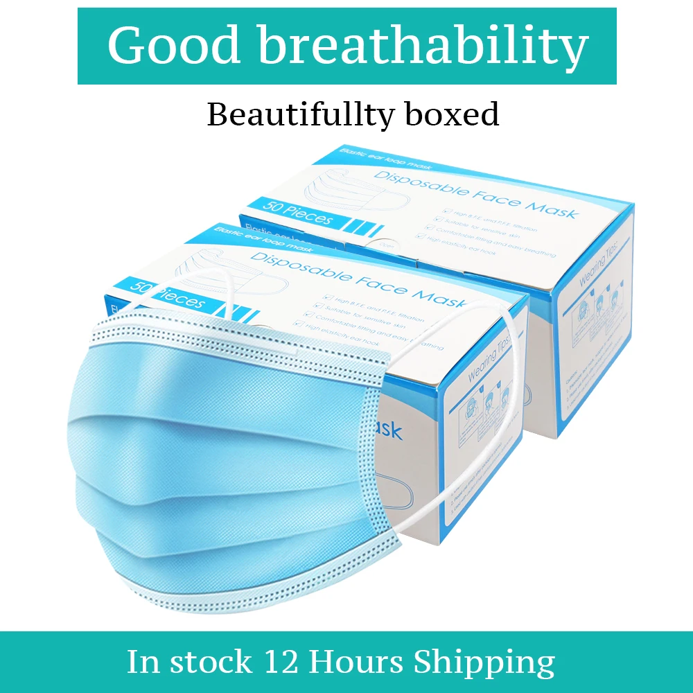 50 шт одноразовая Защитная маска 3 слойный Нетканый фильтр маски для лица рта Анти