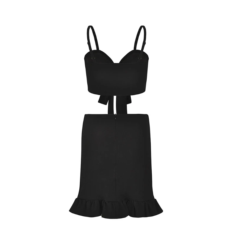 

Women Summer Sexy 2 Pieces Outfits Set Sleeveless Sexy Tie Knot Front Camisole Tube Top and High Waist Ruffles Pleated