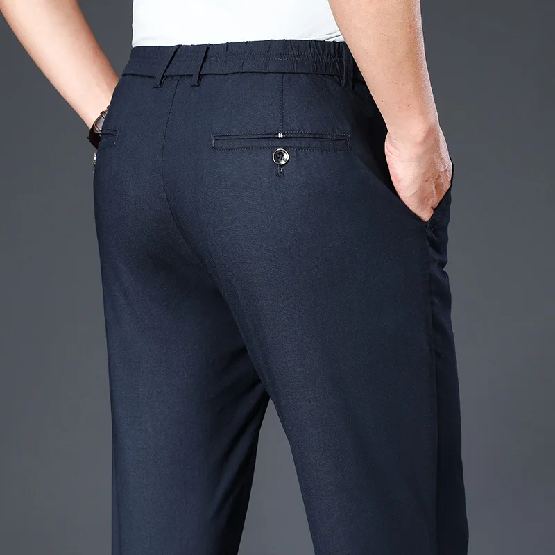 

2021 Spring And Summer New Men'S Linen Suit Pants Business High Waist Stretch Elastic Thin Loose Trousers Male Brand Clothes