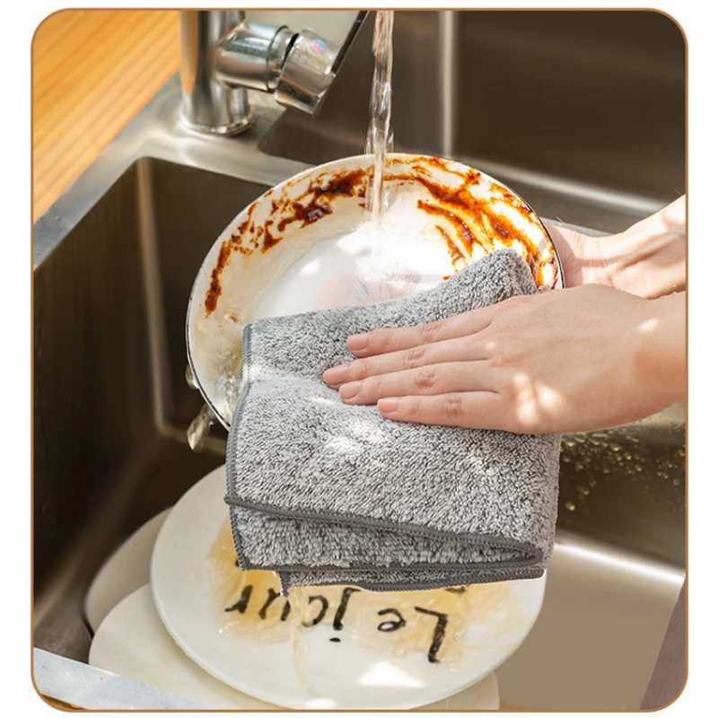 

3pcs Bamboo Charcoal Kitchen Towel Soft Fluff Tags Non-stick Oil Kitchen Cleaning Towels Cloths Absorbent Towel