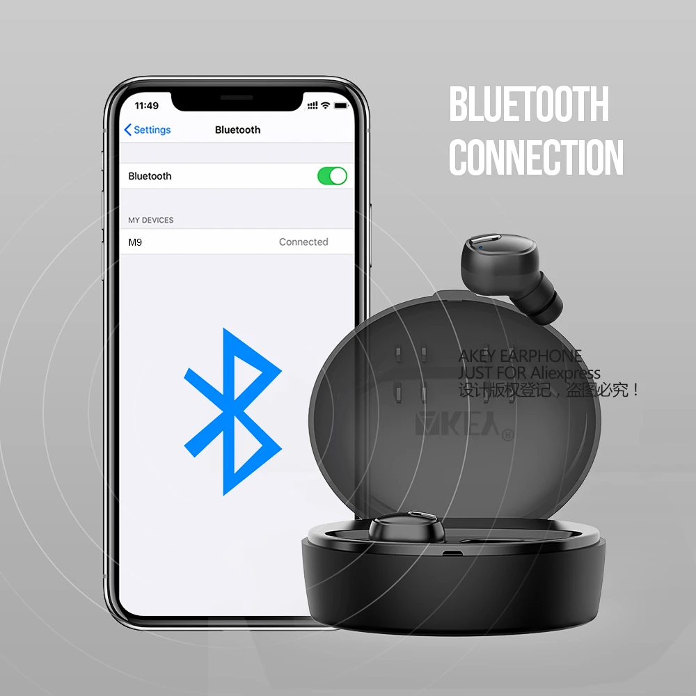 AKEY TWS Bluetooth наушники V5.0 супер мини беспроводные bluetooth HD стерео Беспроводные