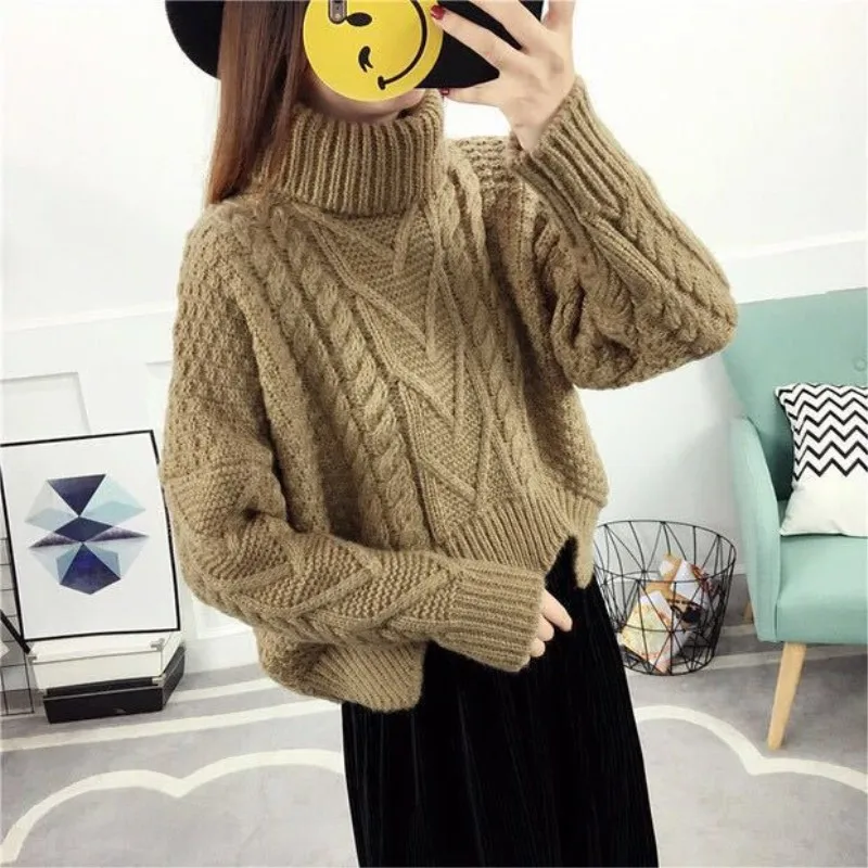loose collar sweater female short bat sleeves wind rough woolen coat thickening | Женская одежда