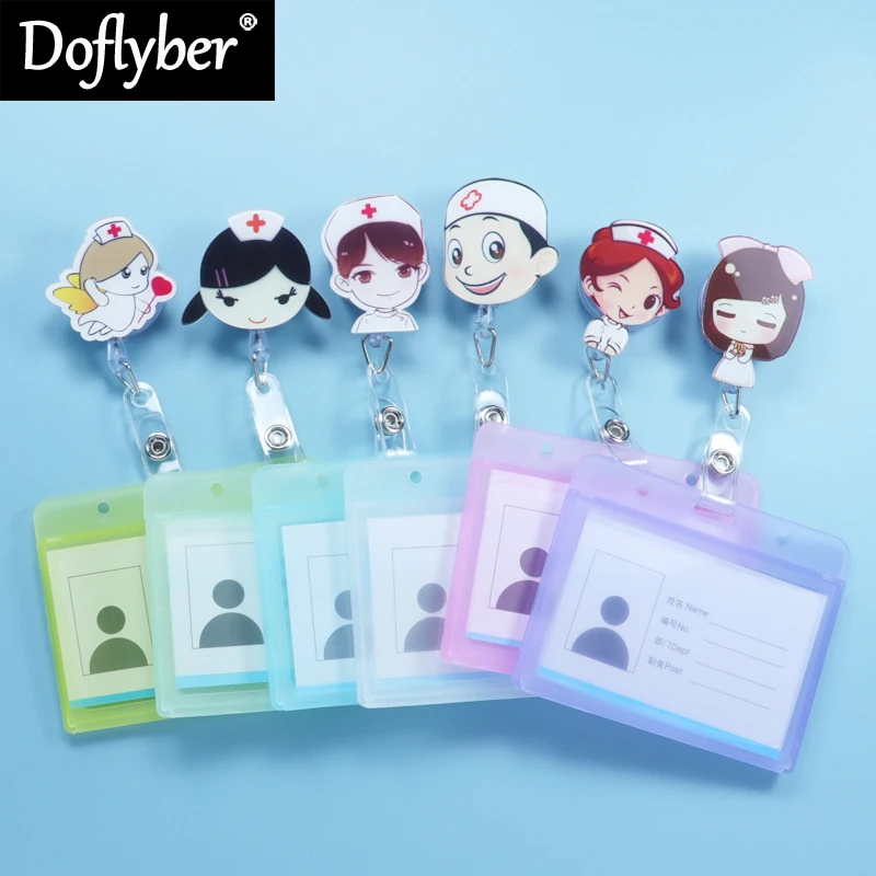 

Cartoon Nurse Doctor Retractable Plastic Badge Holder Reel Work Staff Use for Exhibition ID Name Card Office Chest Card