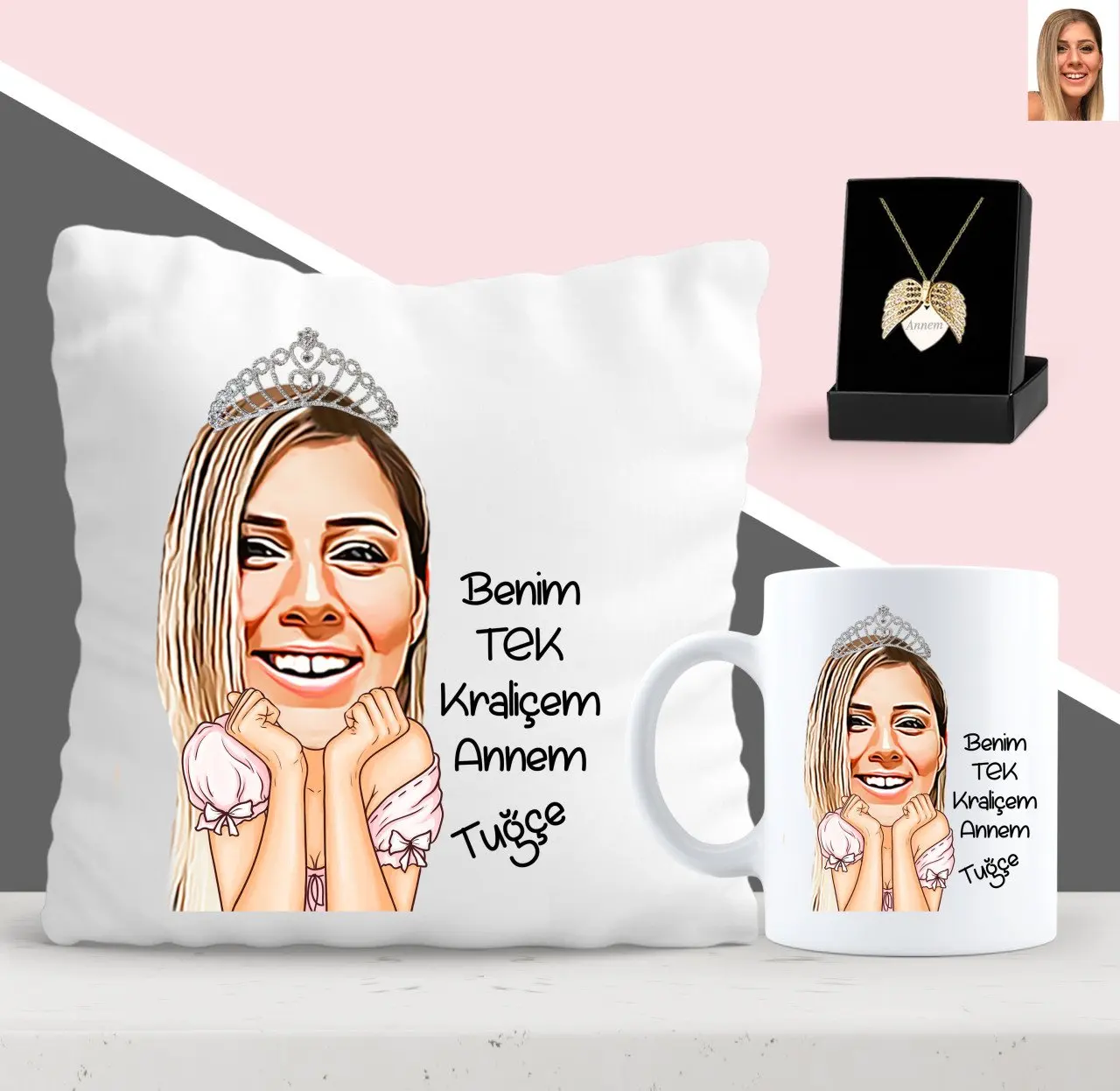 

Персонализированные Queen мама карикатура Подушка кружка и толстовка с капюшоном, надписью «Angel» и принтом «крылышки Цепочки и ожерелья Seti-1