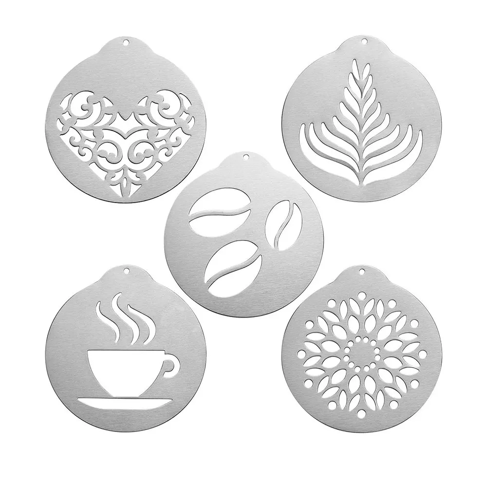 5Pcs Stainless Steel Coffee Stencils Coffee Barista Tools Cake Decorating Tool