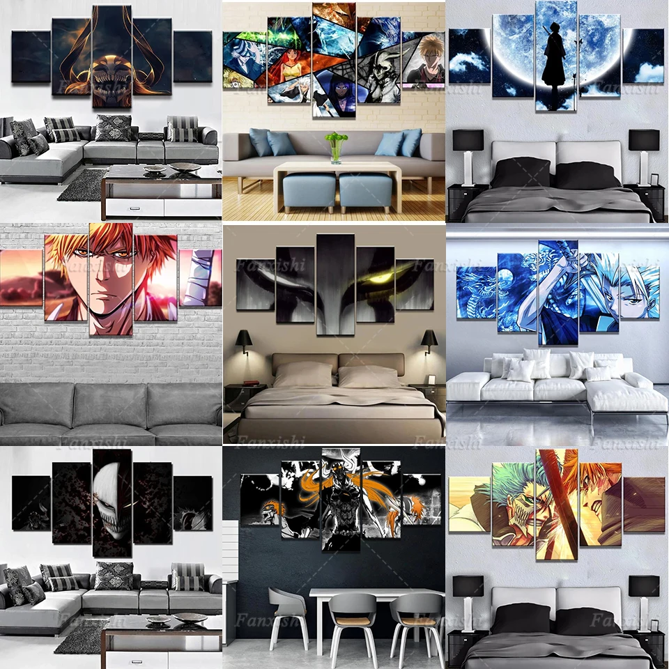

Anime Poster Bleach Ichigo Kuchiki Rukia Painting Poster And Print 5 Pieces Wall Art Canvas Pictures For Living Room Home Decor
