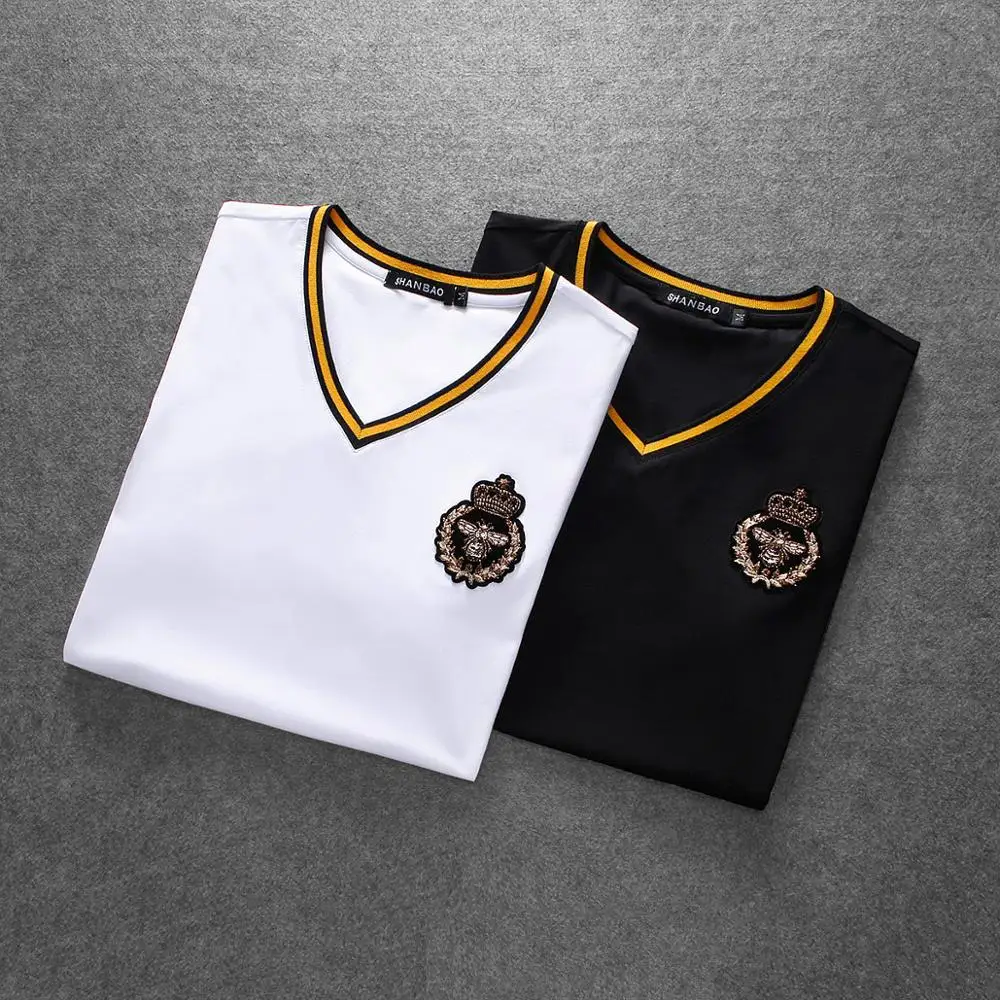 

Brand High Quality Embroidery V-neck Men T-Shirts 5XL 4XL 2021 Summer Tee Shirt Homme Short Sleeve Male TShirts Camiseta E184