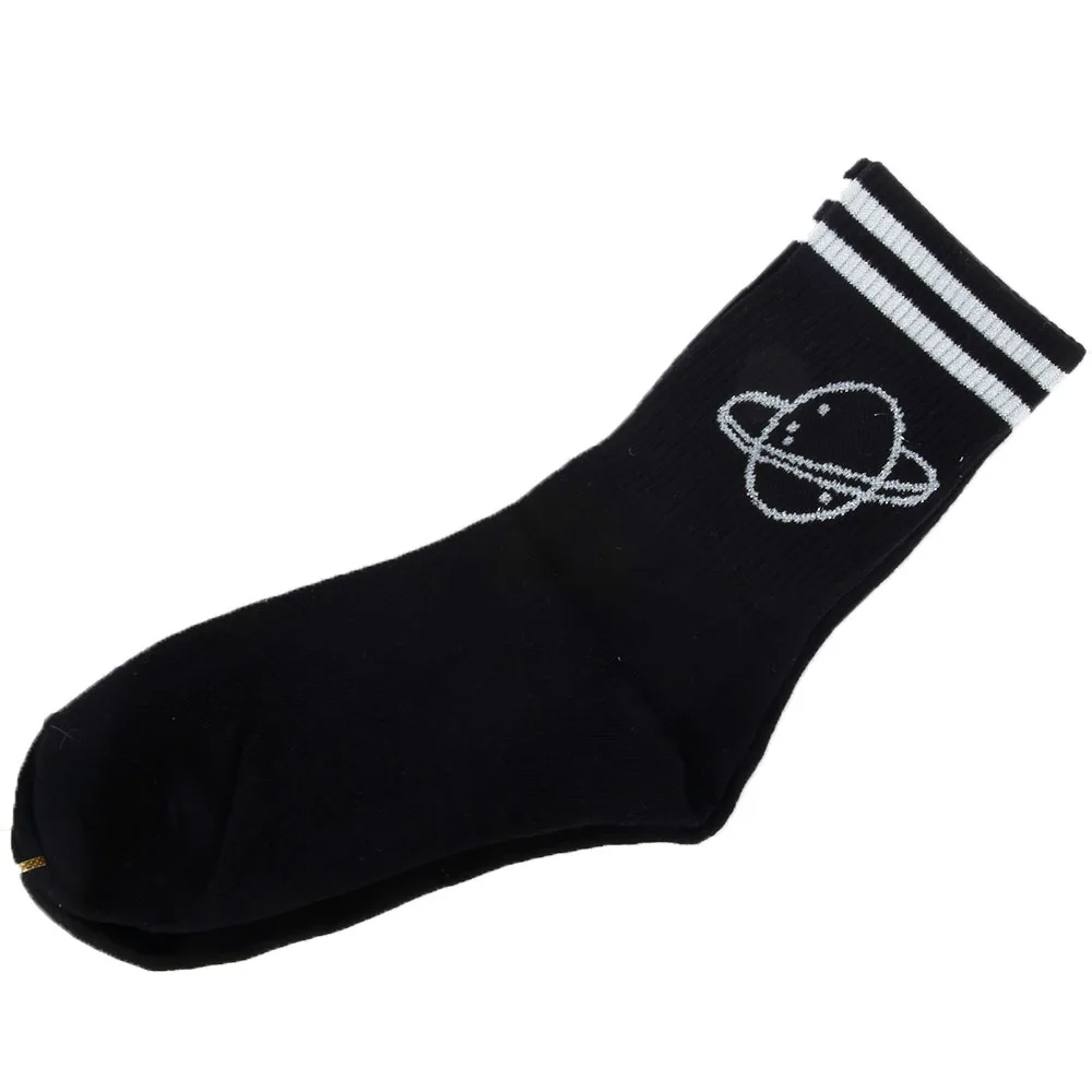 Женские носки в полоску с мультяшными планетами счастливый красочный скейтборд