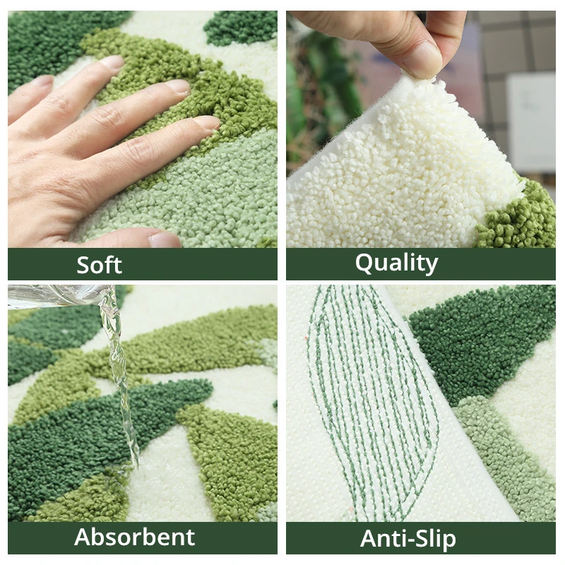 

3D Plant Design Flocking Bathroom Absorbent Floor Doormat Bath Mats Home Hallway Toilet Rug Kitchen Carpets