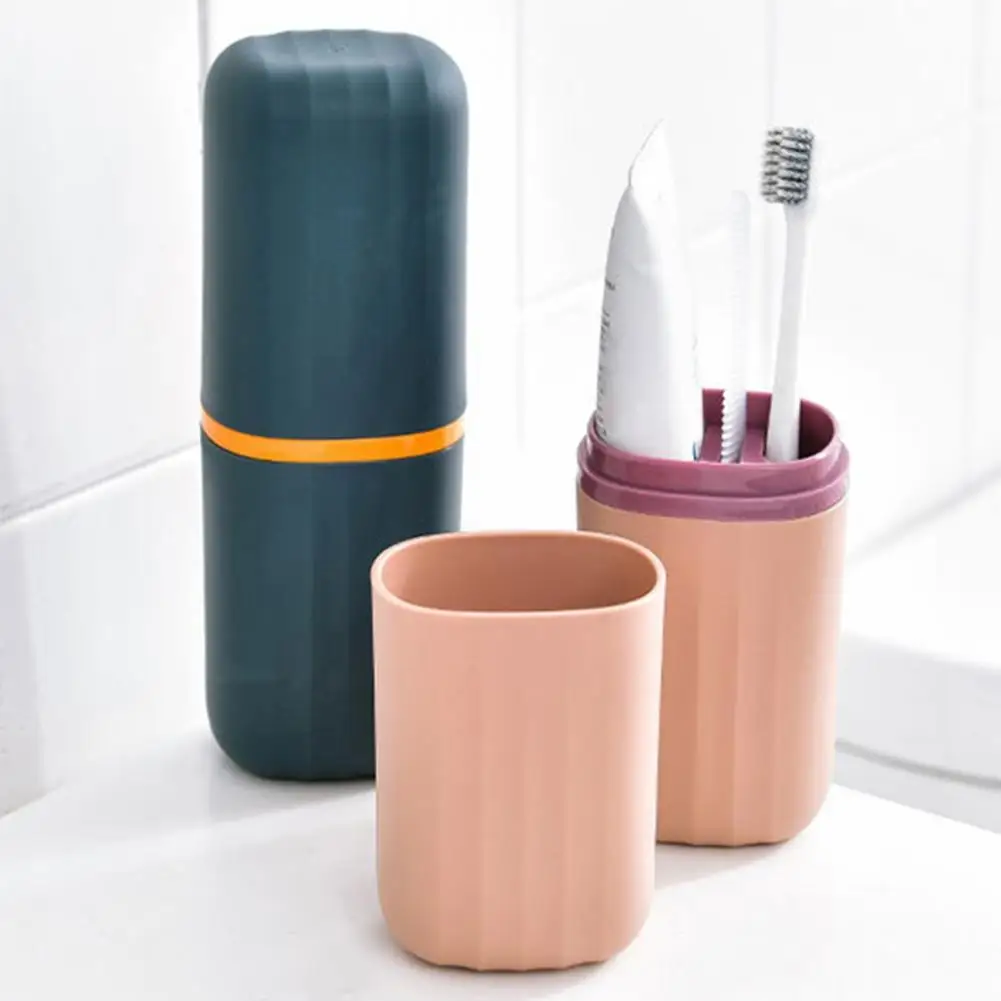 

Contrast Color Portable Wash Cup Compartments Toothbrush Toothpaste Storage Box