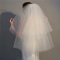 cheap marriage bridal veil two layer plain tulle cut edge white ivory wedding bride veil with hair comb