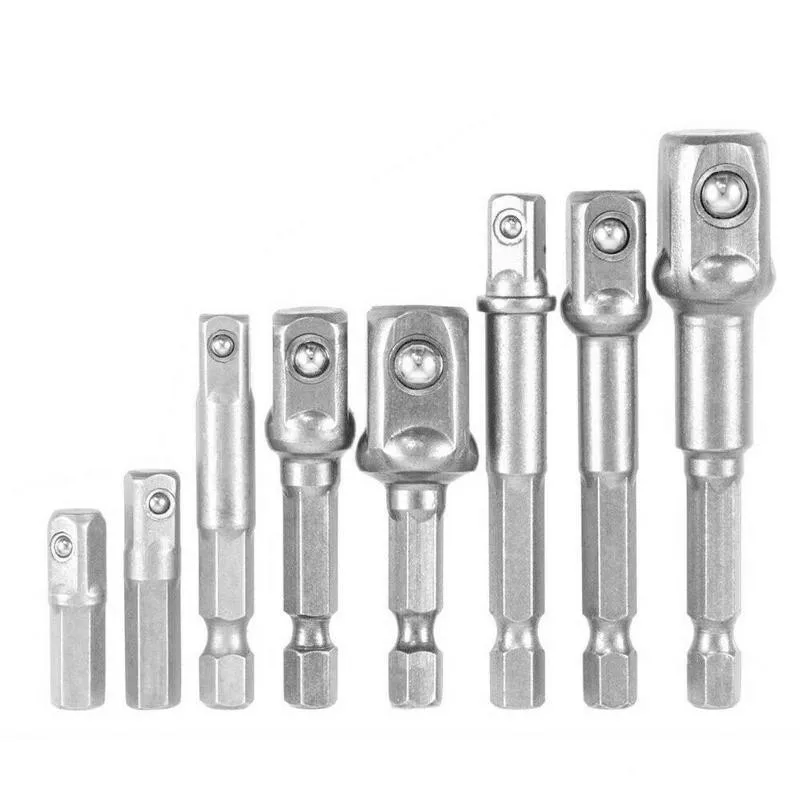 8pcs/set Pneumatic Socket Adapter For Impact Driver W/ Hex Shank To Square Drill Bits Bar Extension Set 1/4&quot 3/8&quot 1/2&quot |