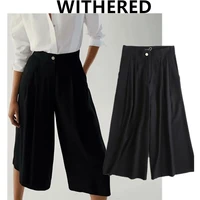 maxdutti mujer trousers sets england fashion vintage high waist pleated culotte casual ankle wide leg pants women pantalones
