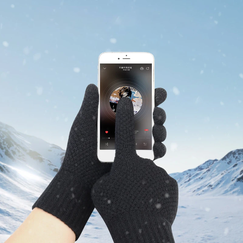 

Вязаные перчатки для сенсорного экрана, Мужские осенне-зимние варежки, плотные теплые шерстяные кашемировые однотонные деловые перчатки