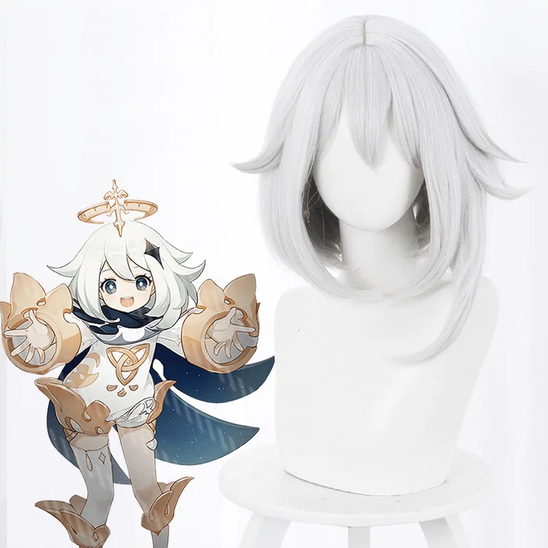 

Game Genshin Impact Cosplay Wigs Paimon Cosplay Wig Halloween Party for Women Girl Heat Resistant Synthetic Hair 40cm