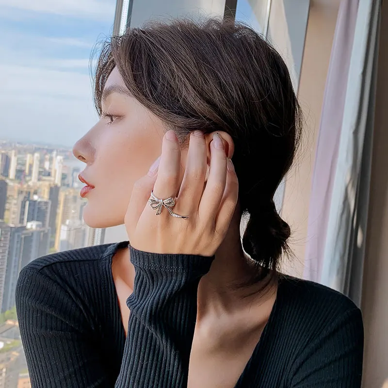 

Creative Design Silvery Butterfly Rings For Woman Korean Fashion Jewelry Wedding Party girls Unusual Accessories Student Rings