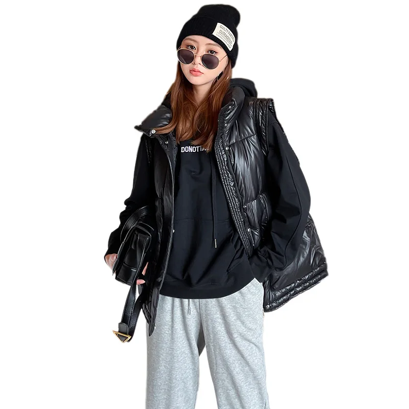 

Women Autumn Winter Short Sleeveless Stand Collar Big Pocket Vest Coat Warm Outwear Puffer Jacket Cotton Padded Parkas