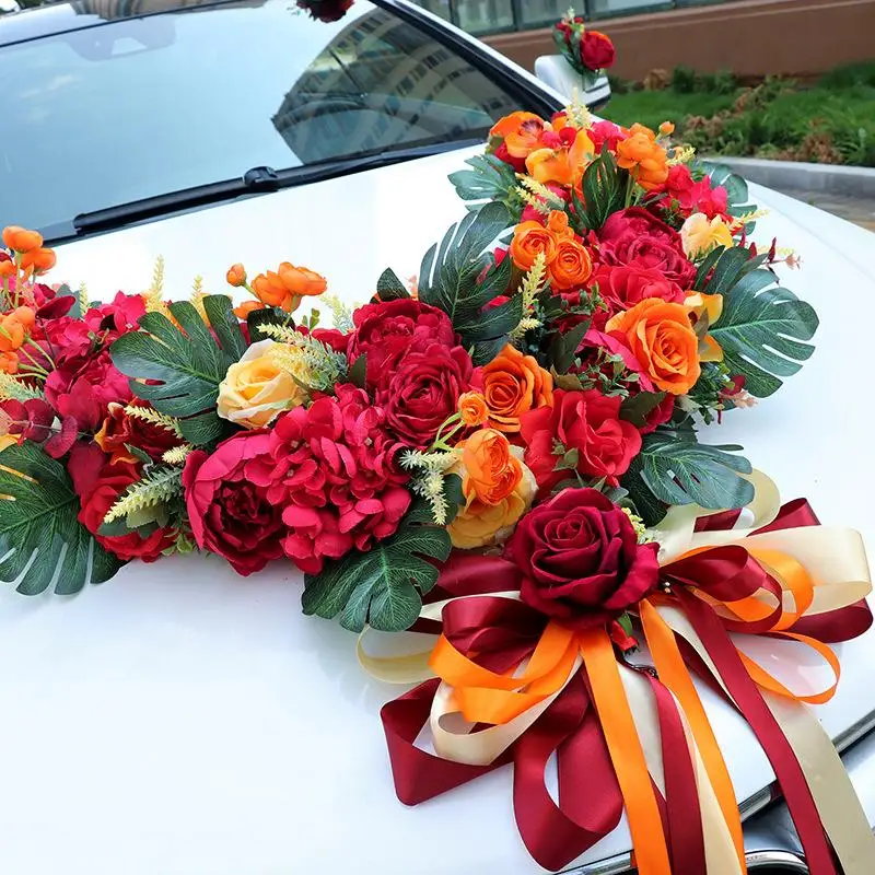 

Artificial Flower Romantic Style V/U Shaped Wedding Car Decor Flowers Set Simulation Car Wedding Silk Rose Fake Flowers Party