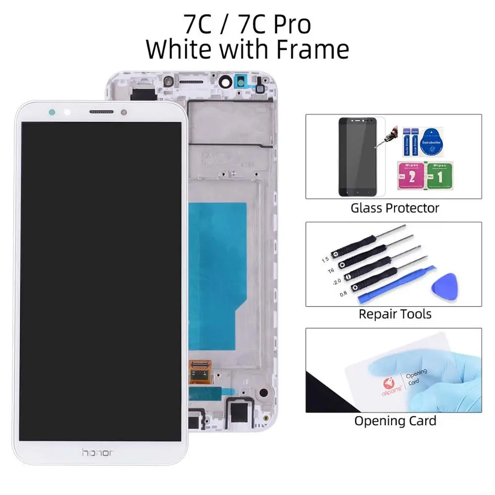Дисплей для HUAWEI Honor 7A / 7A Pro / 7C / 7C Pro LCD в сборе с тачскрином ldn-l29 aum-l29 Черный белый золотой - Цвет: 7C White with Frame
