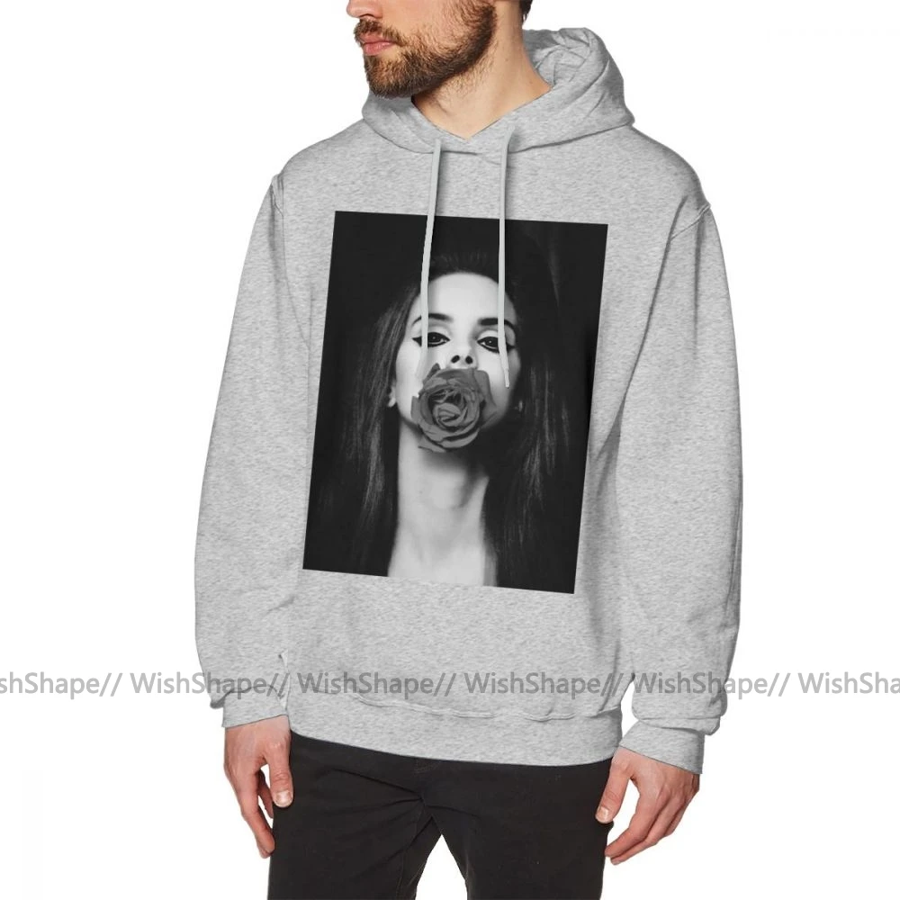 Мужская толстовка с капюшоном Lana Del Rey серая длинным рукавом и из хлопка зимняя