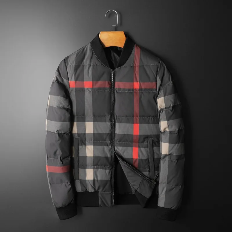

Новинка зимняя Молодежная мужская Корейская версия модная повседневная куртка в клетку с белым утиным пухом и воротником-стойкой