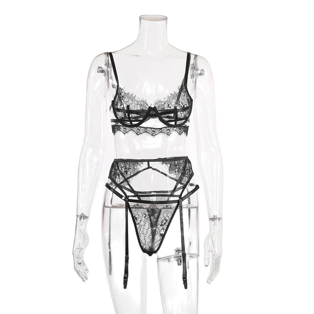 

Sexy Lace Erotic Lingerie Set See Through Women's Underwear Transparent Bra Party Sets Lace Black Lingerie Bra Set Underwear Set