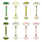 Натуральный нефритовый ролик с двойной головкой, розовый КВАРЦЕВЫЙ ролик для похудения, массажер для лица, инструменты для ухода за кожей, массаж для лица