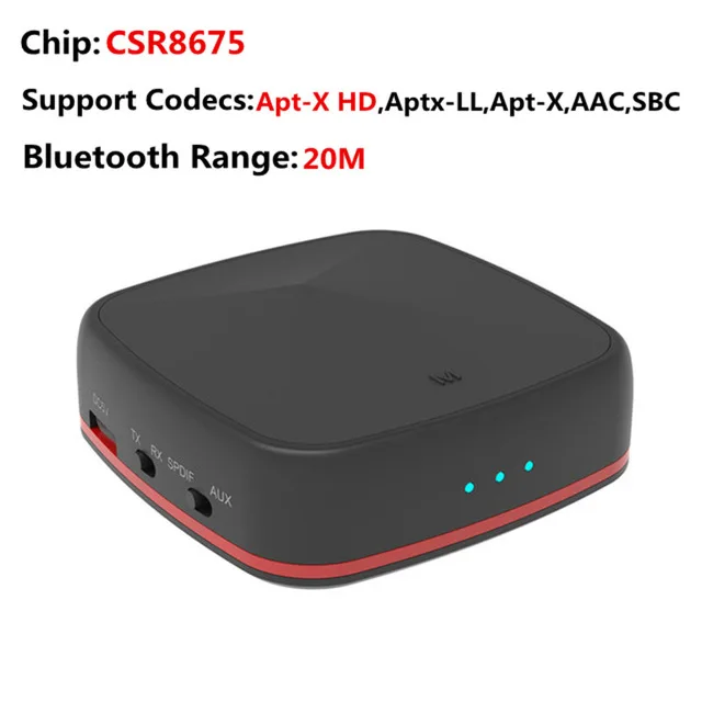 CRDC Bluetooth 5,0 приемник передатчик Aptx HD/низкая задержка аудио беспроводной адаптер 3,5 мм AUX RCA для ТВ ПК автомобильный усилитель, пара 2 - Цвет: Black with Red