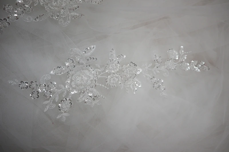 Белые Тяжелые вышитые бисером блестками кружевные аппликации пары изысканные